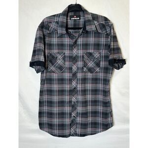 Airwalk Men's Short Sleeve Black Pearl Snap Buffalo Plaid Shirt Size XL